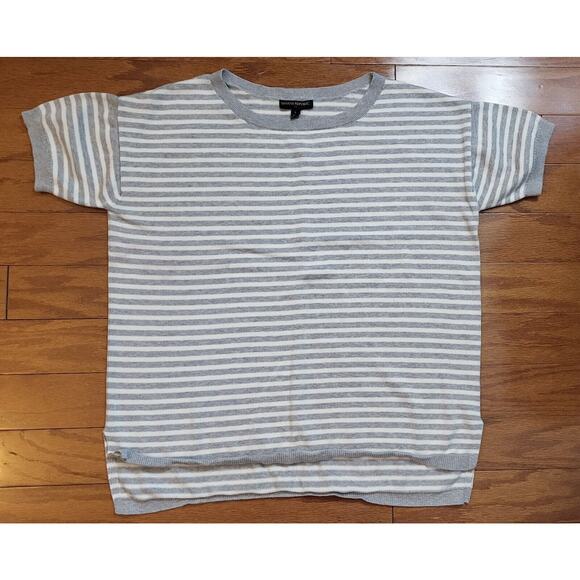 Banana Republic Short Sleeve Gray & White Striped Pullover Sweater Size Large - Picture 1 of 11